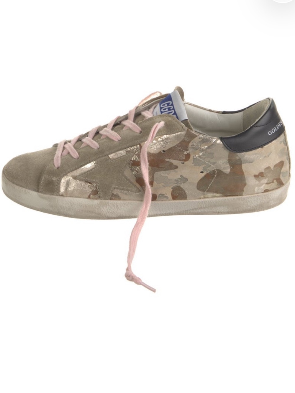 Golden Goose Beige Camo Low-Top Sneakers with Pink Laces